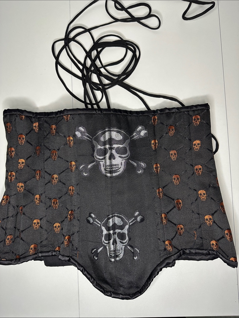 Black Sexy Lingerine Brocade Under Bustier Corset with Back Lacing Skulls XXL